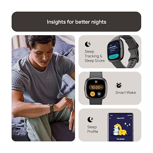  Fitbit Sense 2 Advanced Health and Fitness Smartwatch with Tools to Manage Stress and Sleep, ECG App, SpO2, 24/7 Heart Rate and GPS, Shadow Grey/Graphite, One Size (S & L Bands Included)