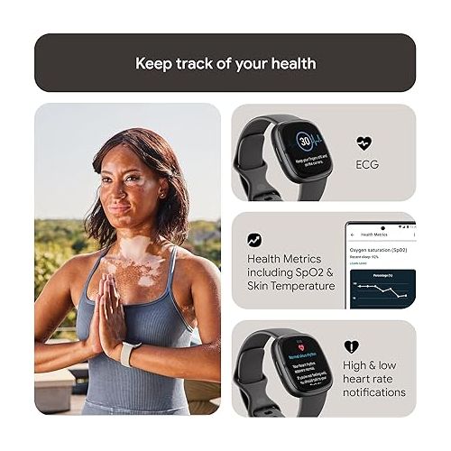  Fitbit Sense 2 Advanced Health and Fitness Smartwatch with Tools to Manage Stress and Sleep, ECG App, SpO2, 24/7 Heart Rate and GPS, Shadow Grey/Graphite, One Size (S & L Bands Included)