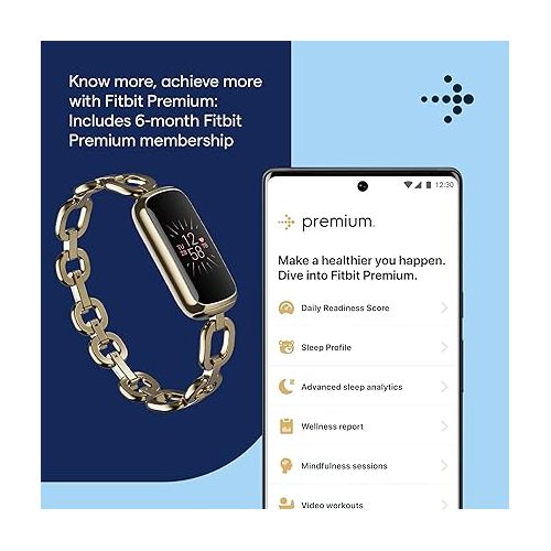  Fitbit Luxe Special Edition Fitness and Wellness Tracker, Gorjana Soft Gold Stainless Steel Parker Link Bracelet, One Size (S & L Peony Classic Bands Included)