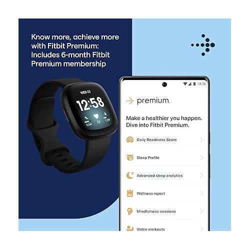  Fitbit Versa 3 Health & Fitness Smartwatch with GPS, 24/7 Heart Rate, Alexa Built-in, 6+ Days Battery, Black/Black, One Size (S & L Bands Included)