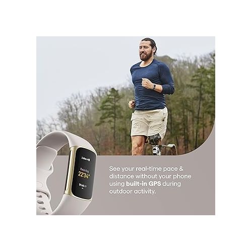  Fitbit Charge 5 Advanced Health & Fitness Tracker with Built-in GPS, Stress Management Tools, Sleep Tracking, 24/7 Heart Rate and More, Lunar White/Soft Gold, One Size (S &L Bands Included)