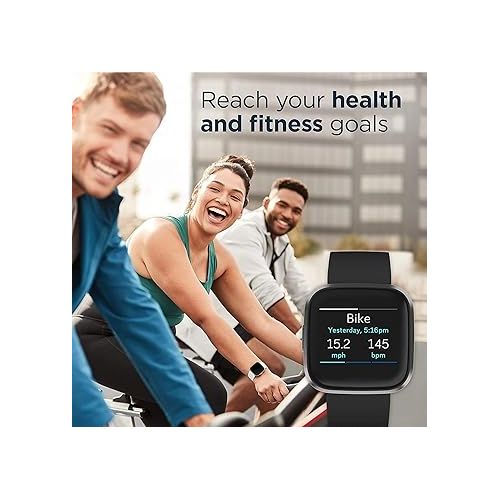  Fitbit Versa 2 Health & Fitness Smartwatch with Heart Rate, Music, Alexa Built-in, Sleep & Swim Tracking, Black/Carbon, One Size (S & L Bands Included) (Renewed)