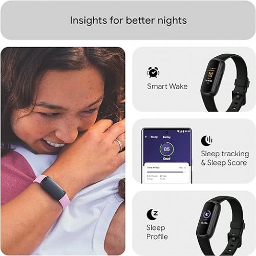  Fitbit Inspire 3 Health &-Fitness-Tracker with Stress Management, Workout Intensity, Sleep Tracking, 24/7 Heart Rate and more, Midnight Zen/Black One Size (S & L Bands Included)