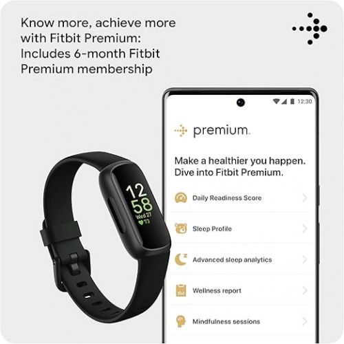  Fitbit Inspire 3 Health &-Fitness-Tracker with Stress Management, Workout Intensity, Sleep Tracking, 24/7 Heart Rate and more, Midnight Zen/Black One Size (S & L Bands Included)