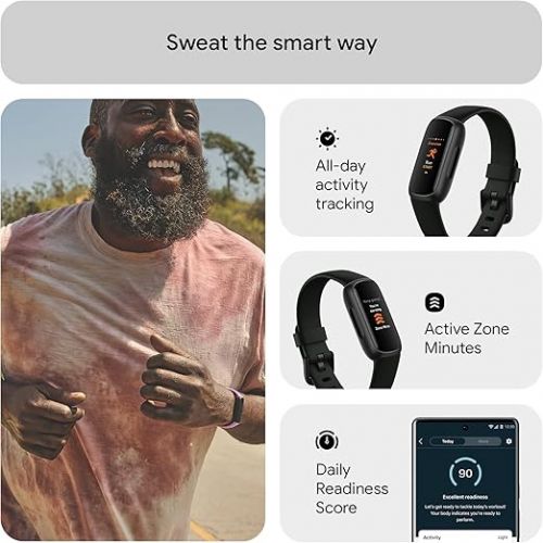  Fitbit Inspire 3 Health &-Fitness-Tracker with Stress Management, Workout Intensity, Sleep Tracking, 24/7 Heart Rate and more, Midnight Zen/Black One Size (S & L Bands Included)