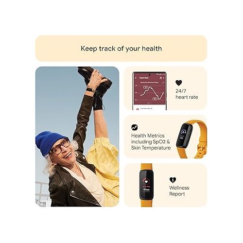  Fitbit Inspire 3 Fitness Tracker - Advanced Health Insights with Stress Management, Workout Intensity & Sleep Tracking, 24/7 Heart Rate, Includes Small and Large Classic Bands - Morning Glow/Black