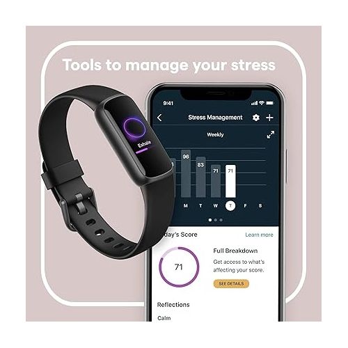  Fitbit Luxe-Fitness and Wellness-Tracker with Stress Management, Sleep-Tracking and 24/7 Heart Rate, Black/Graphite, One Size (S & L Bands Included)