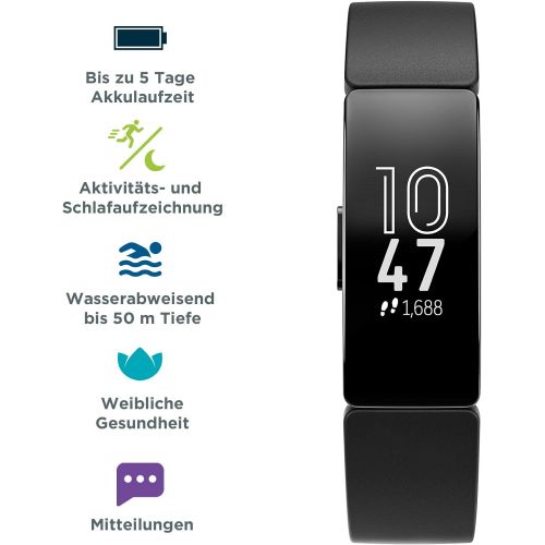  Fitbit Inspire Gesundheits- & Fitness Tracker mit automatischer Trainings Erkennung, 5 Tage Akkulaufzeit, Schlaf- & Schwimm-Tracking, Schwarz