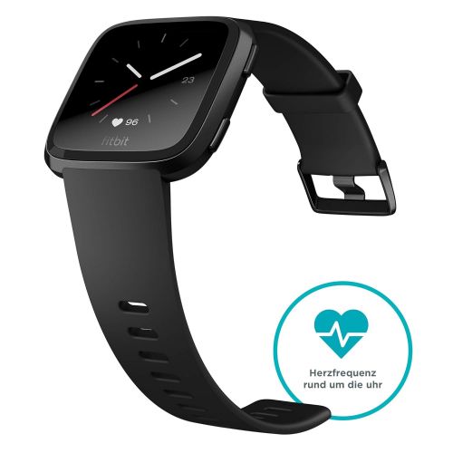  Fitbit Versa, Gesundheits & Fitness Smartwatch mit Herzfrequenzmessung, 4+ Tage Akkulaufzeit & Wasserabweisend bis 50 m Tiefe, Schwarz