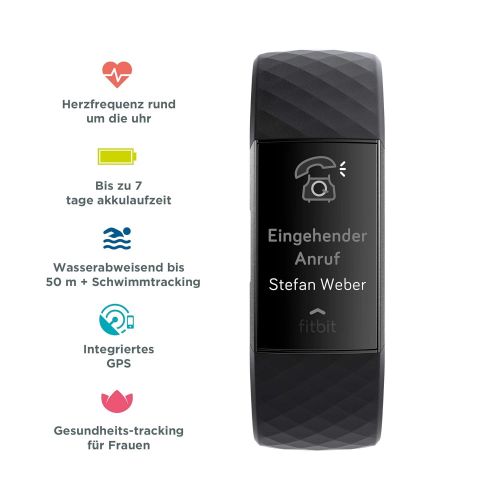  Fitbit Unisex-Adult Charge 3 Der Innovative Gesundheits-und Fitness-Tracker, Schwarz/Aluminium-Graphitgrau Advanced Health & Fitness, Einheitsgroesse