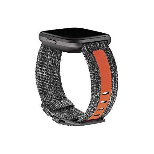  [아마존베스트]Fitbit Versa Family Accessory Band, Official Fitbit Product, Woven Reflective, Charcoal/Orange, Large