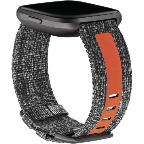  [아마존베스트]Fitbit Versa Family Accessory Band, Official Fitbit Product, Woven Reflective, Charcoal/Orange, Large