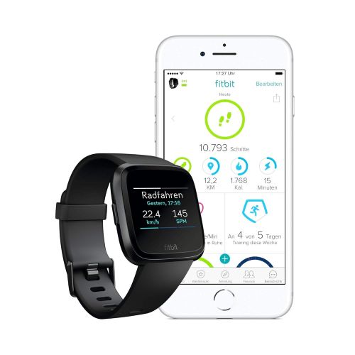  [아마존 핫딜]  [아마존핫딜]Fitbit Versa, Gesundheits & Fitness Smartwatch mit Herzfrequenzmessung, 4+ Tage Akkulaufzeit & Wasserabweisend bis 50 m Tiefe, Schwarz