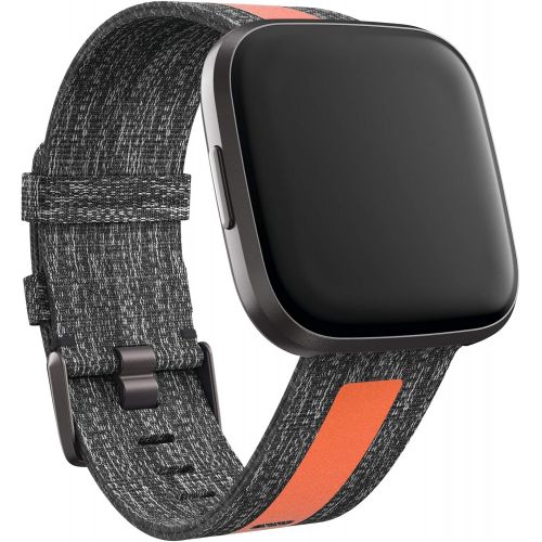  Fitbit Versa Family Accessory Band, Official Fitbit Product, Woven Reflective, Charcoal/Orange, Large
