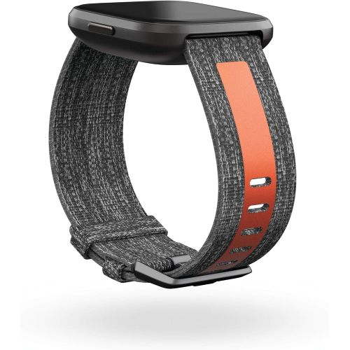  Fitbit Versa Family Accessory Band, Official Fitbit Product, Woven Reflective, Charcoal/Orange, Small