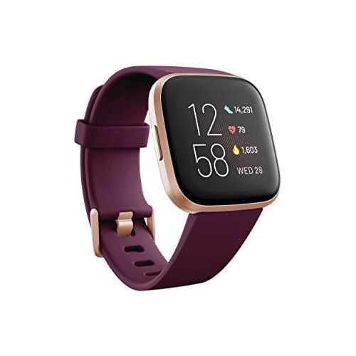  Fitbit Versa 2 Health & Fitness Smartwatch with Heart Rate, Music, Alexa Built-in, Sleep & Swim Tracking, Bordeaux/Copper Rose, One Size (S & L Bands Included)