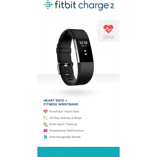  Fitbit Charge 2 Heart Rate + Fitness Wristband, Black, Large (US Version), 1 Count