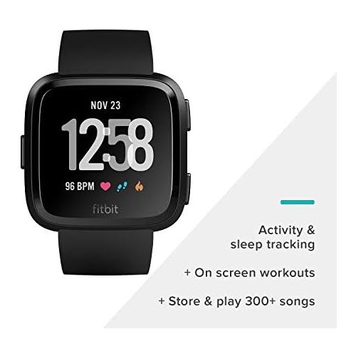  Fitbit Versa Smart Watch, Black/Black Aluminium, One Size (S & L Bands Included)