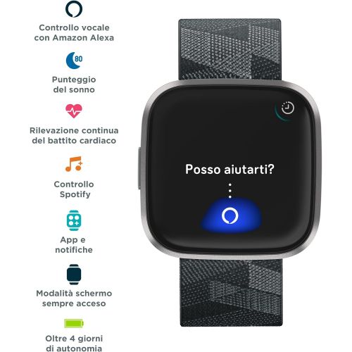  Fitbit Versa 2 Special Edition Health and Fitness Smartwatch with Heart Rate, Music, Alexa Built-In, Sleep and Swim Tracking, Smoke Woven/Mist Grey, One Size (S and L Bands Include