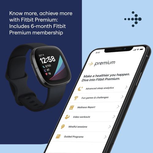  Fitbit Sense Advanced Smartwatch with Tools for Heart Health, Stress Management & Skin Temperature Trends, Carbon/Graphite, One Size (S & L Bands Included)