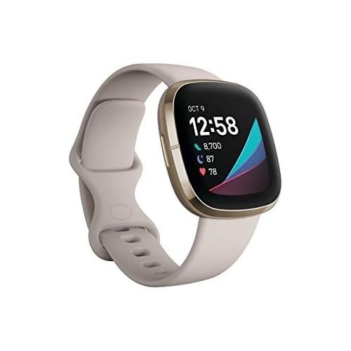  Fitbit Sense Advanced Smartwatch with Tools for Heart Health, Stress Management & Skin Temperature Trends, White/Gold, One Size (S & L Bands Included)