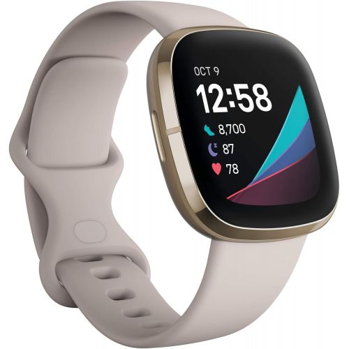  Fitbit Sense Advanced Smartwatch with Tools for Heart Health, Stress Management & Skin Temperature Trends, White/Gold, One Size (S & L Bands Included)