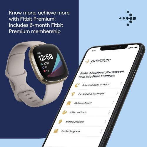  Fitbit Sense Advanced Smartwatch with Tools for Heart Health, Stress Management & Skin Temperature Trends, White/Gold, One Size (S & L Bands Included)