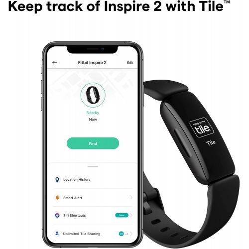  Fitbit Inspire 2 Health & Fitness Tracker with a Free 1-Year Fitbit Premium Trial, 24/7 Heart Rate, Black/Black, One Size (S & L Bands Included)