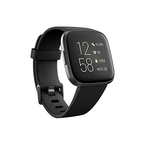  Fitbit Versa 2 Health and Fitness Smartwatch with Heart Rate, Music, Alexa Built-In, Sleep and Swim Tracking, Black/Carbon, One Size (S and L Bands Included)