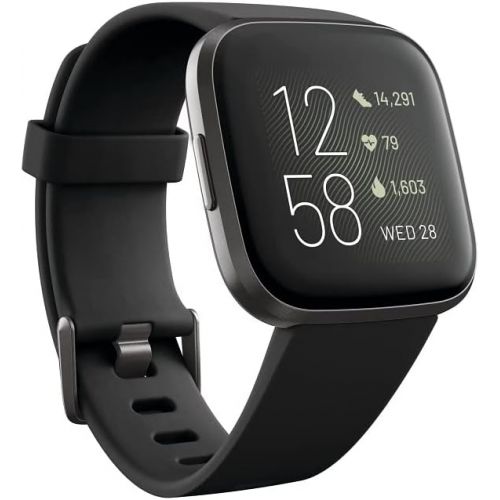  Fitbit Versa 2 Health and Fitness Smartwatch with Heart Rate, Music, Alexa Built-In, Sleep and Swim Tracking, Black/Carbon, One Size (S and L Bands Included)