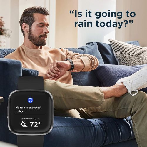  Fitbit Versa 2 Health and Fitness Smartwatch with Heart Rate, Music, Alexa Built-In, Sleep and Swim Tracking, Black/Carbon, One Size (S and L Bands Included)