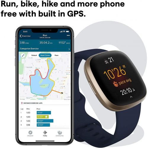  Fitbit Versa 3 Health & Fitness Smartwatch W/ Bluetooth Calls/Texts, Fast Charging, GPS, Heart Rate SpO2, 6+ Days Battery (S & L Bands, 90 Day Premium Included) International Versi