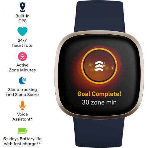  Fitbit Versa 3 Health & Fitness Smartwatch W/ Bluetooth Calls/Texts, Fast Charging, GPS, Heart Rate SpO2, 6+ Days Battery (S & L Bands, 90 Day Premium Included) International Versi