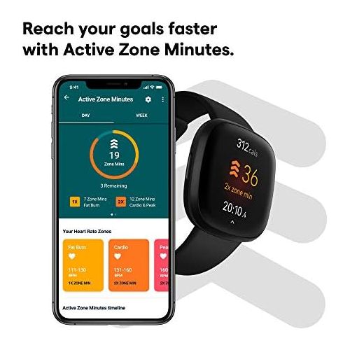  Fitbit Versa 3 Health & Fitness Smartwatch with GPS, 24/7 Heart Rate, Alexa Built-in, 6+ Days Battery, Black/Black, One Size (S & L Bands Included)