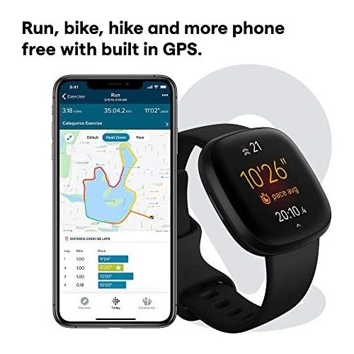  Fitbit Versa 3 Health & Fitness Smartwatch with GPS, 24/7 Heart Rate, Alexa Built-in, 6+ Days Battery, Black/Black, One Size (S & L Bands Included)