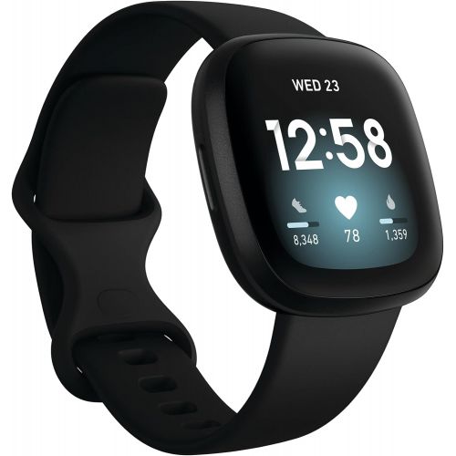  Fitbit Versa 3 Health & Fitness Smartwatch with GPS, 24/7 Heart Rate, Alexa Built-in, 6+ Days Battery, Black/Black, One Size (S & L Bands Included)