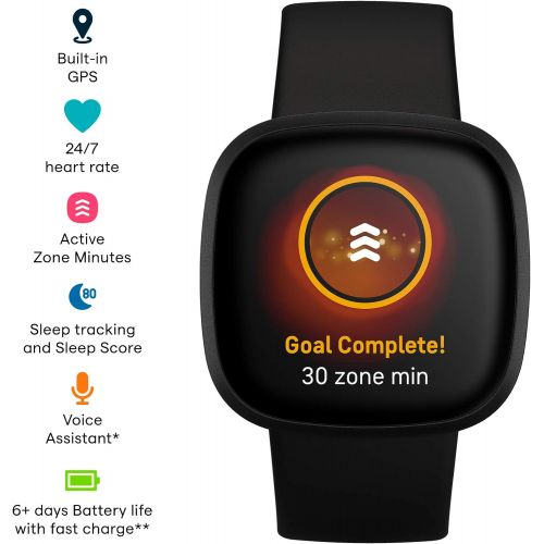  Fitbit Versa 3 Health & Fitness Smartwatch with GPS, 24/7 Heart Rate, Alexa Built-in, 6+ Days Battery, Black/Black, One Size (S & L Bands Included)