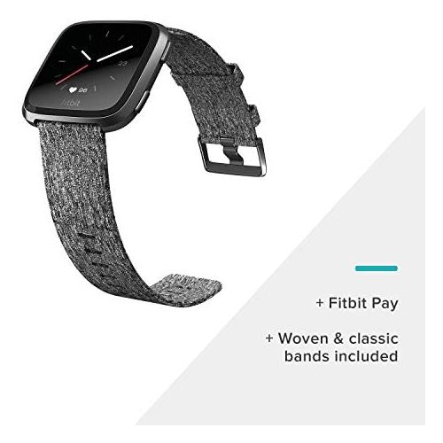  Fitbit Versa Special Edition Smart Watch, Charcoal Woven, One Size (S & L Bands Included)