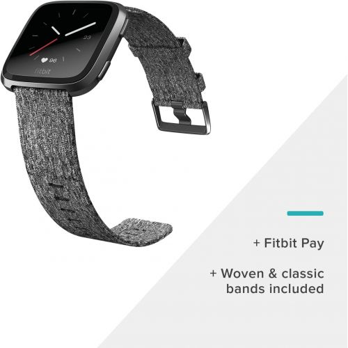  Fitbit Versa Special Edition Smart Watch, Charcoal Woven, One Size (S & L Bands Included)