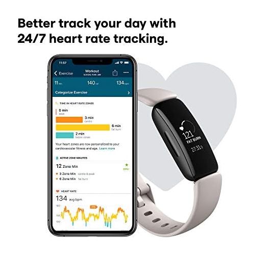  Fitbit Inspire 2 Health & Fitness Tracker with a Free 1-Year Fitbit Premium Trial, 24/7 Heart Rate, Lunar White, One Size (S & L Bands Included)