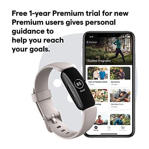  Fitbit Inspire 2 Health & Fitness Tracker with a Free 1-Year Fitbit Premium Trial, 24/7 Heart Rate, Lunar White, One Size (S & L Bands Included)