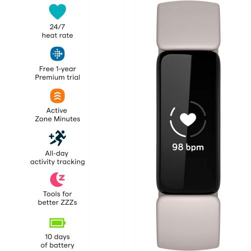  Fitbit Inspire 2 Health & Fitness Tracker with a Free 1-Year Fitbit Premium Trial, 24/7 Heart Rate, Lunar White, One Size (S & L Bands Included)