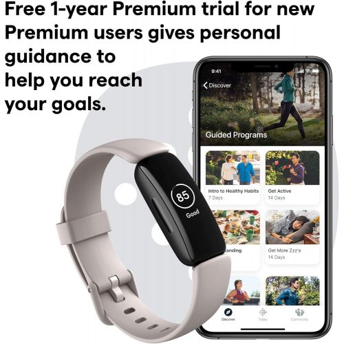  Fitbit Inspire 2 Health & Fitness Tracker with a Free 1-Year Fitbit Premium Trial, 24/7 Heart Rate, Lunar White, One Size (S & L Bands Included)