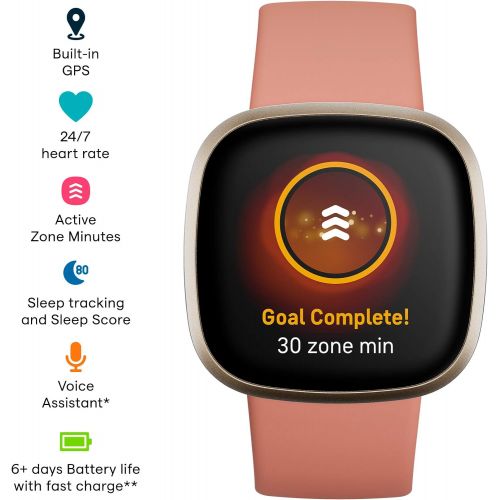  [아마존베스트]Fitbit Versa 3 Health & Fitness Smartwatch with GPS, 24/7 Heart Rate, Alexa Built-in, 6+ Days Battery, Pink/Gold, One Size (S & L Bands Included)