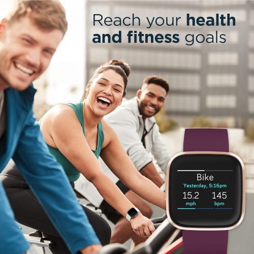  [아마존베스트]Fitbit Versa 2 Amazon Exclusive - health and fitness smartwatch with voice control, sleep index and music function, Bordeaux, with Alexa integration