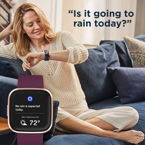  [아마존베스트]Fitbit Versa 2 Amazon Exclusive - health and fitness smartwatch with voice control, sleep index and music function, Bordeaux, with Alexa integration
