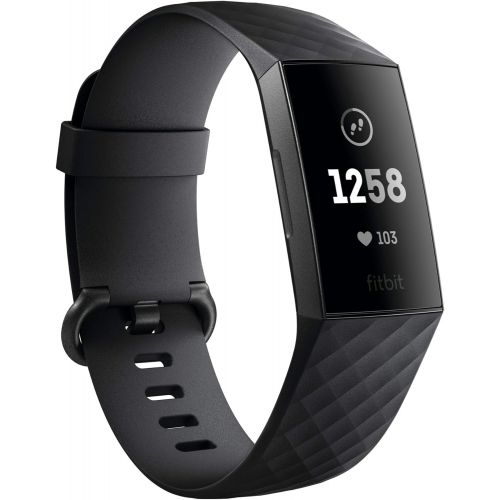  Fitbit Charge 3 Fitness Activity Tracker, GraphiteBlack, One Size (S & L Bands Included)