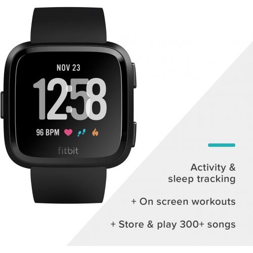  Fitbit Versa Smart Watch, BlackBlack Aluminium, One Size (S & L Bands Included)