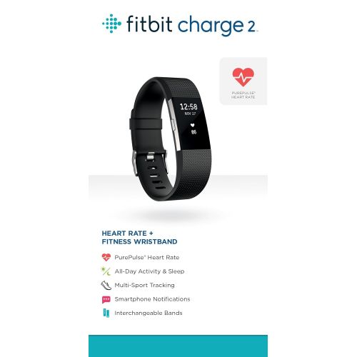  Fitbit Charge 2 Heart Rate + Fitness Wristband, Black, Large (US Version), 1 Count