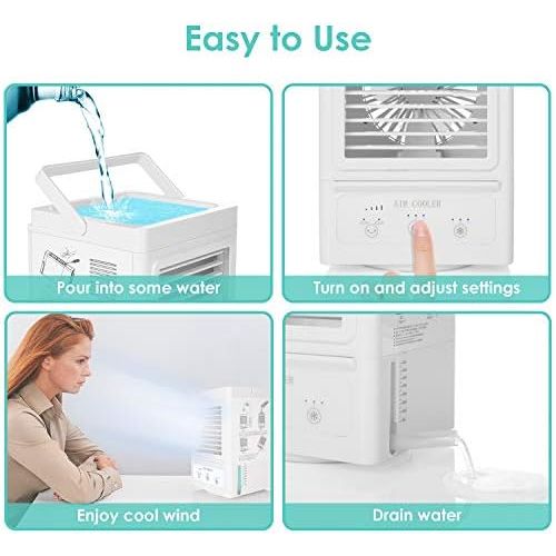  [아마존베스트]-Service-Informationen Fitfirst Portable Mobile Air Cooler with 5000 mAh Battery 3-in-1 with 3 Cooling Levels Speeds 60° and 120° Auto Oscillation